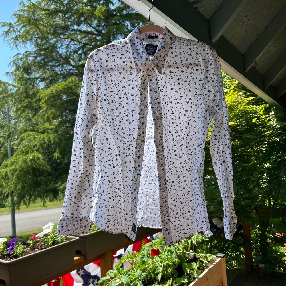 Abercrombie & Fitch Stretch Super Slim Mens White Floral Button Down Shirt